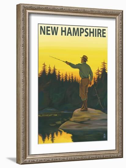 New Hampshire - Fisherman-Lantern Press-Framed Art Print