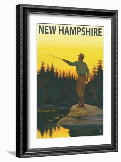 New Hampshire - Fisherman-Lantern Press-Framed Art Print