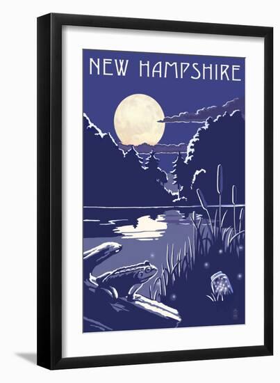 New Hampshire - Lake at Night-Lantern Press-Framed Art Print
