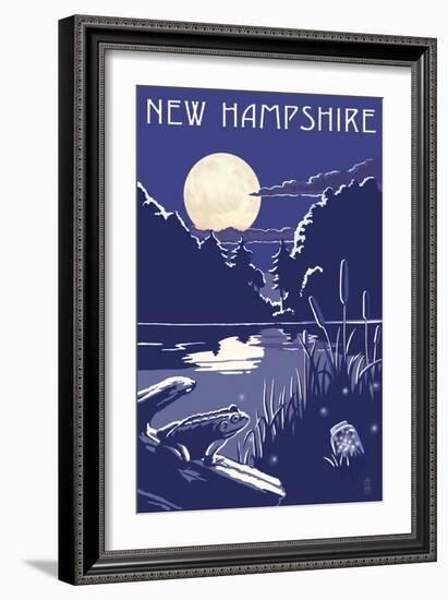 New Hampshire - Lake at Night-Lantern Press-Framed Art Print