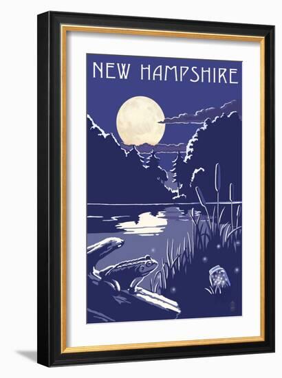 New Hampshire - Lake at Night-Lantern Press-Framed Art Print