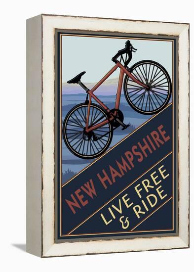 New Hampshire - Live Free and Ride - Mountain Bike-Lantern Press-Framed Stretched Canvas