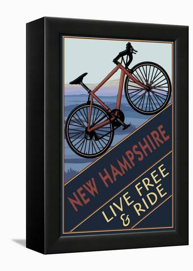 New Hampshire - Live Free and Ride - Mountain Bike-Lantern Press-Framed Stretched Canvas