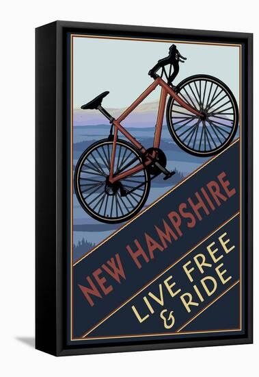 New Hampshire - Live Free and Ride - Mountain Bike-Lantern Press-Framed Stretched Canvas