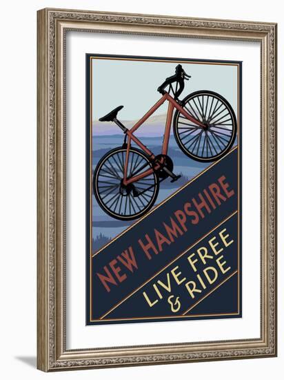 New Hampshire - Live Free and Ride - Mountain Bike-Lantern Press-Framed Premium Giclee Print