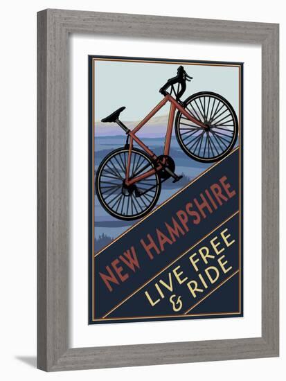 New Hampshire - Live Free and Ride - Mountain Bike-Lantern Press-Framed Premium Giclee Print