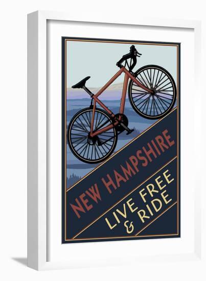 New Hampshire - Live Free and Ride - Mountain Bike-Lantern Press-Framed Premium Giclee Print