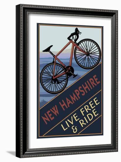 New Hampshire - Live Free and Ride - Mountain Bike-Lantern Press-Framed Premium Giclee Print