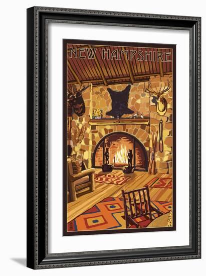 New Hampshire - Lodge Interior-Lantern Press-Framed Art Print