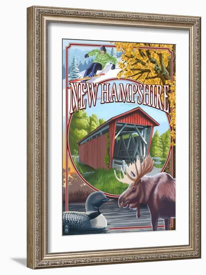 New Hampshire - Montage Scenes-Lantern Press-Framed Art Print