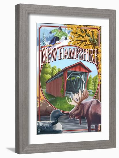 New Hampshire - Montage Scenes-Lantern Press-Framed Art Print