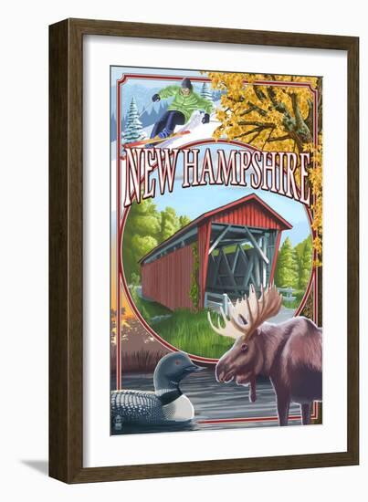 New Hampshire - Montage Scenes-Lantern Press-Framed Art Print