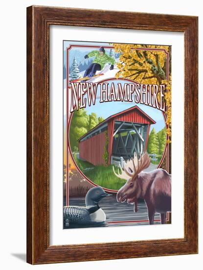 New Hampshire - Montage Scenes-Lantern Press-Framed Art Print