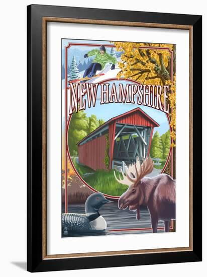 New Hampshire - Montage Scenes-Lantern Press-Framed Art Print