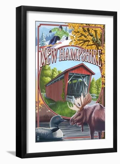 New Hampshire - Montage Scenes-Lantern Press-Framed Art Print