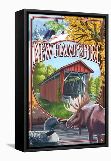 New Hampshire - Montage Scenes-Lantern Press-Framed Stretched Canvas