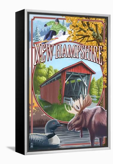 New Hampshire - Montage Scenes-Lantern Press-Framed Stretched Canvas