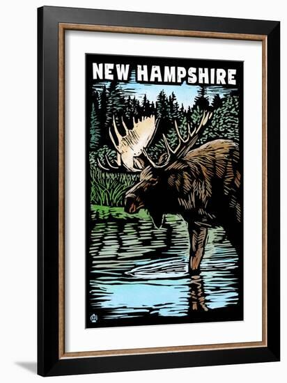 New Hampshire - Moose - Scratchboard-Lantern Press-Framed Art Print