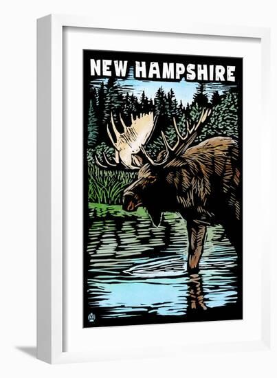 New Hampshire - Moose - Scratchboard-Lantern Press-Framed Art Print