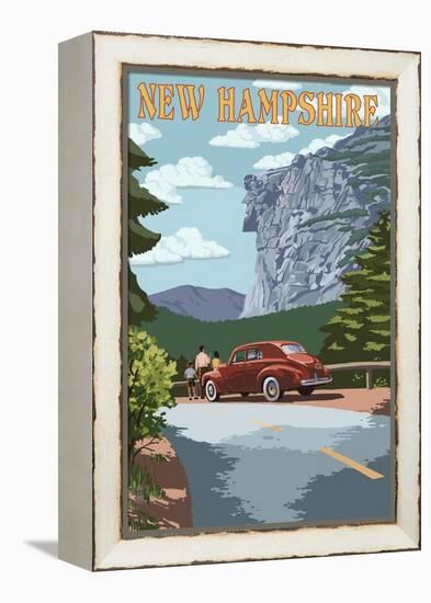 New Hampshire - Old Man of the Mountain and Roadway-Lantern Press-Framed Stretched Canvas