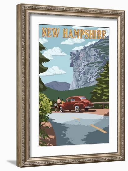 New Hampshire - Old Man of the Mountain and Roadway-Lantern Press-Framed Premium Giclee Print