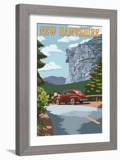 New Hampshire - Old Man of the Mountain and Roadway-Lantern Press-Framed Premium Giclee Print