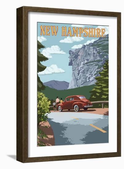 New Hampshire - Old Man of the Mountain and Roadway-Lantern Press-Framed Premium Giclee Print