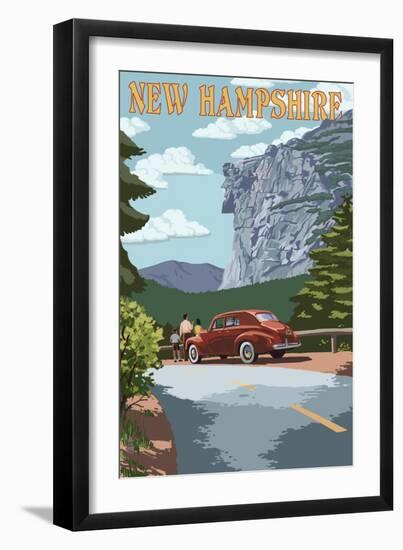 New Hampshire - Old Man of the Mountain and Roadway-Lantern Press-Framed Premium Giclee Print