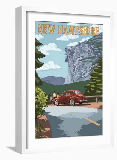New Hampshire - Old Man of the Mountain and Roadway-Lantern Press-Framed Premium Giclee Print