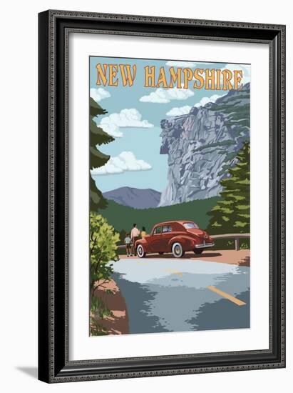 New Hampshire - Old Man of the Mountain and Roadway-Lantern Press-Framed Premium Giclee Print