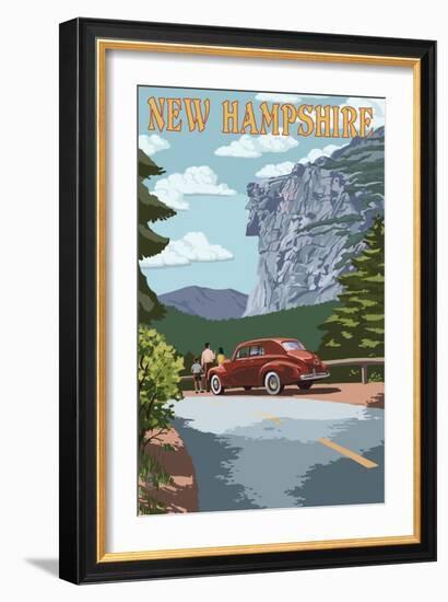 New Hampshire - Old Man of the Mountain and Roadway-Lantern Press-Framed Premium Giclee Print