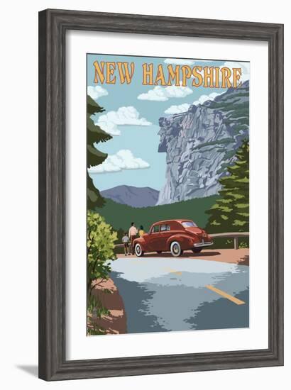 New Hampshire - Old Man of the Mountain and Roadway-Lantern Press-Framed Art Print