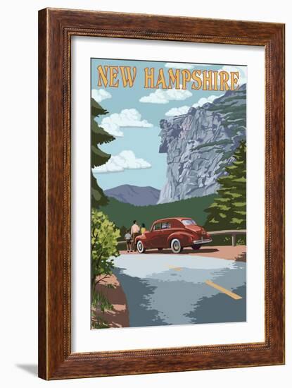 New Hampshire - Old Man of the Mountain and Roadway-Lantern Press-Framed Art Print