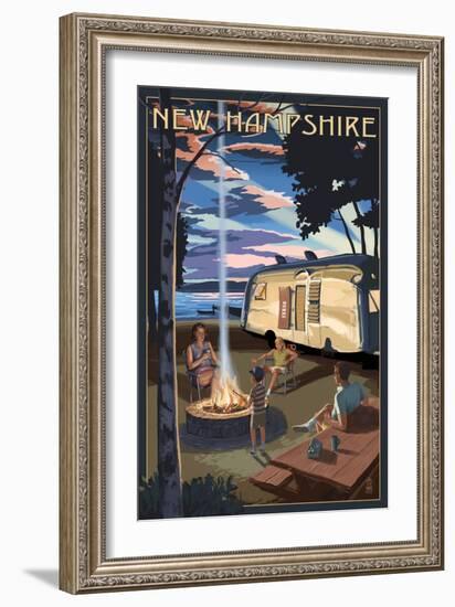 New Hampshire - Retro Camper and Lake-Lantern Press-Framed Art Print