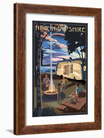 New Hampshire - Retro Camper and Lake-Lantern Press-Framed Art Print