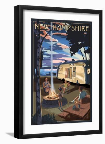 New Hampshire - Retro Camper and Lake-Lantern Press-Framed Art Print