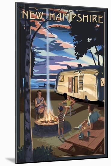 New Hampshire - Retro Camper and Lake-Lantern Press-Mounted Art Print