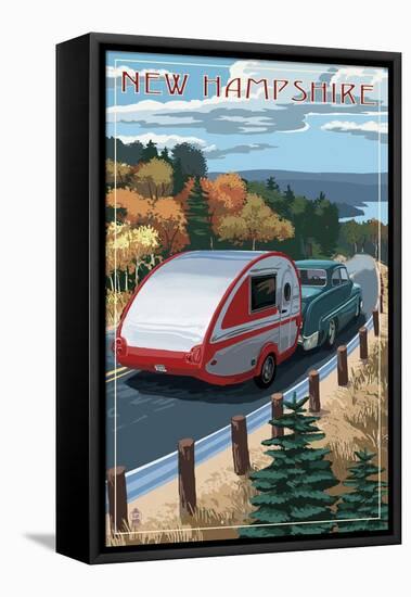 New Hampshire - Retro Camper on Road-Lantern Press-Framed Stretched Canvas