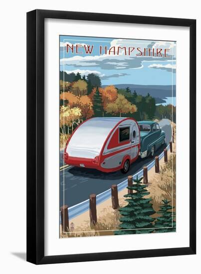 New Hampshire - Retro Camper on Road-Lantern Press-Framed Art Print