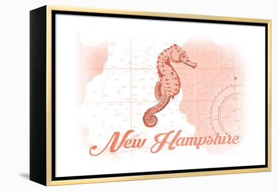 New Hampshire - Seahorse - Coral - Coastal Icon-Lantern Press-Framed Stretched Canvas