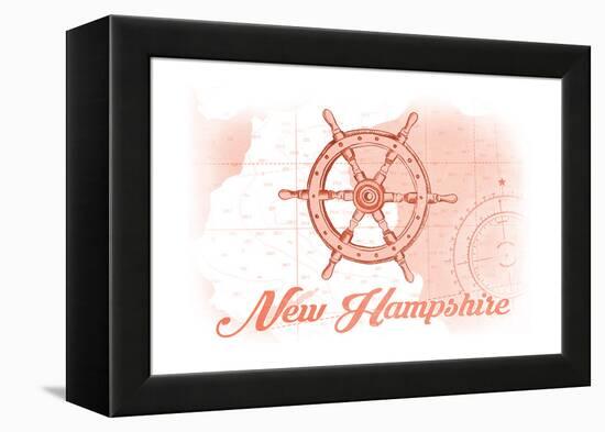 New Hampshire - Ship Wheel - Coral - Coastal Icon-Lantern Press-Framed Stretched Canvas