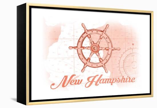 New Hampshire - Ship Wheel - Coral - Coastal Icon-Lantern Press-Framed Stretched Canvas