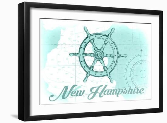 New Hampshire - Ship Wheel - Teal - Coastal Icon-Lantern Press-Framed Art Print