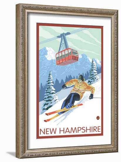 New Hampshire - Skier and Tram-Lantern Press-Framed Art Print