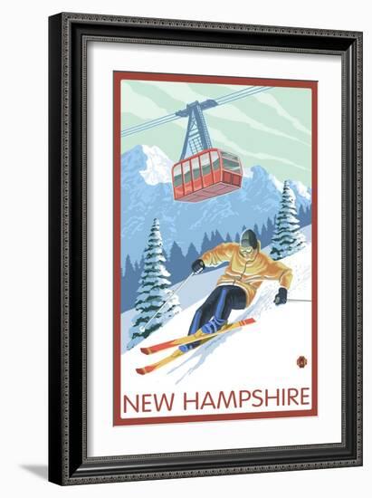 New Hampshire - Skier and Tram-Lantern Press-Framed Art Print