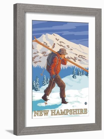 New Hampshire - Skier Carrying Skis-Lantern Press-Framed Art Print