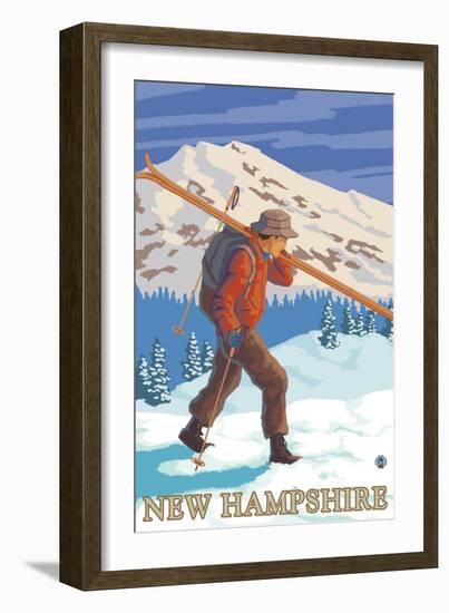 New Hampshire - Skier Carrying Skis-Lantern Press-Framed Art Print