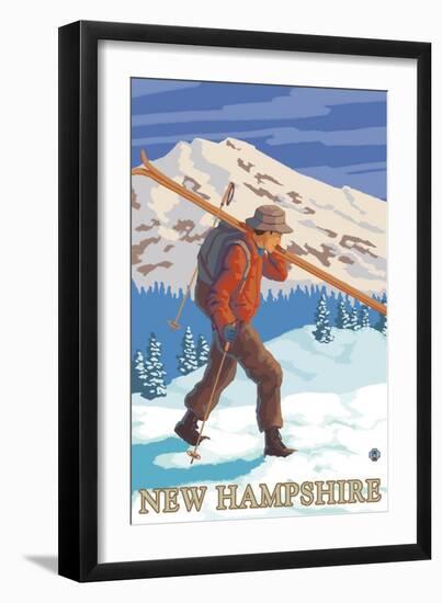 New Hampshire - Skier Carrying Skis-Lantern Press-Framed Art Print