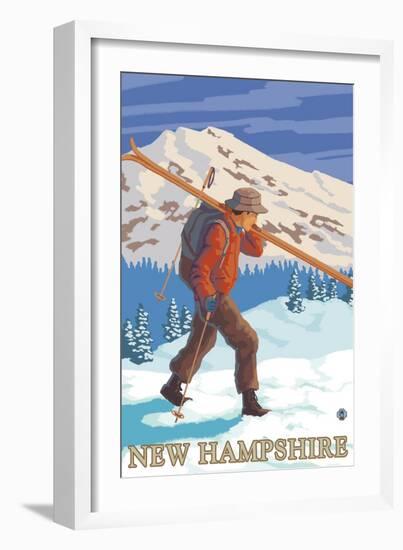 New Hampshire - Skier Carrying Skis-Lantern Press-Framed Art Print