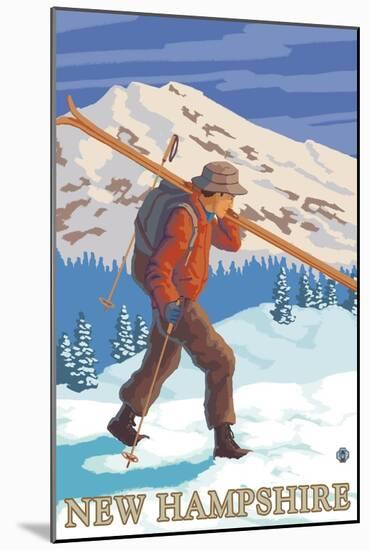 New Hampshire - Skier Carrying Skis-Lantern Press-Mounted Art Print